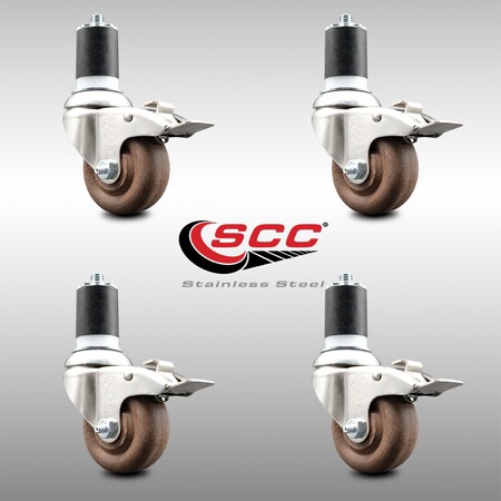 Service Caster 3.5 Inch 316SS High Temp Glass Filled Nylon 1-3/4 Inch Stem Caster Set Lck Brake SCC-SS316TTLEX20S3514-GFNSHT-134-4